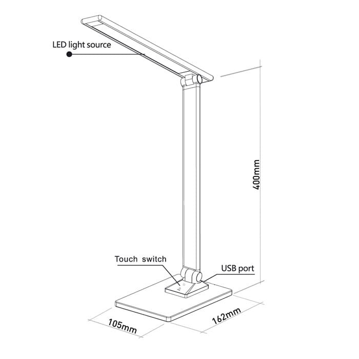 Lampka biurkowa LED 6W z lampką nocną RGB wymiary
