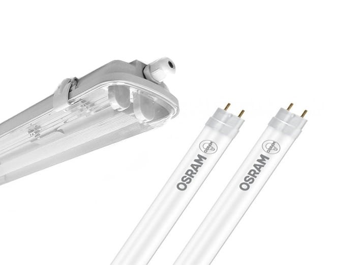 Lampa LED hermetyczna 120cm T8 + 2 świetlówki LED OSRAM 6500K białe zimne - KOMPLET