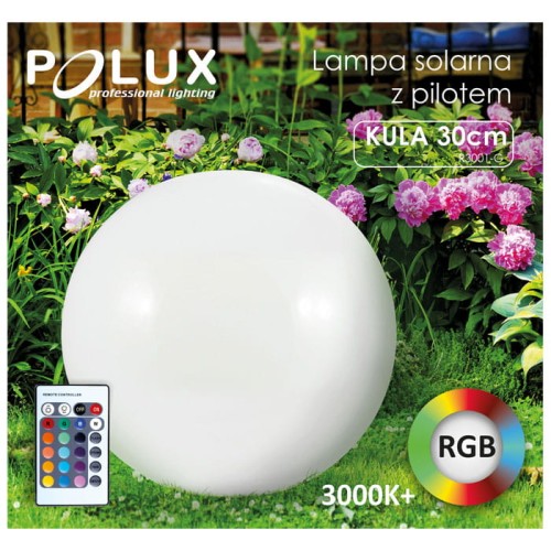 Lampa ogrodowa LED solarna wbijana RGB kula do ogrodu NAZIEMNA 30cm + pilot