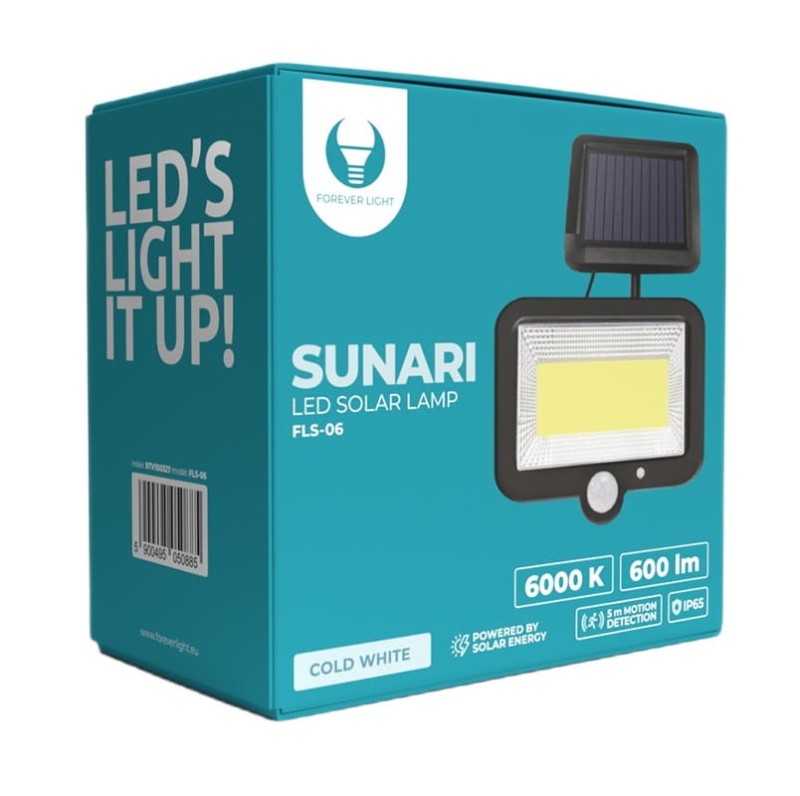 Lampa LED SOLARNA 8W biała zimna z czujnikiem ruchu i zmierzchu opakowanie
