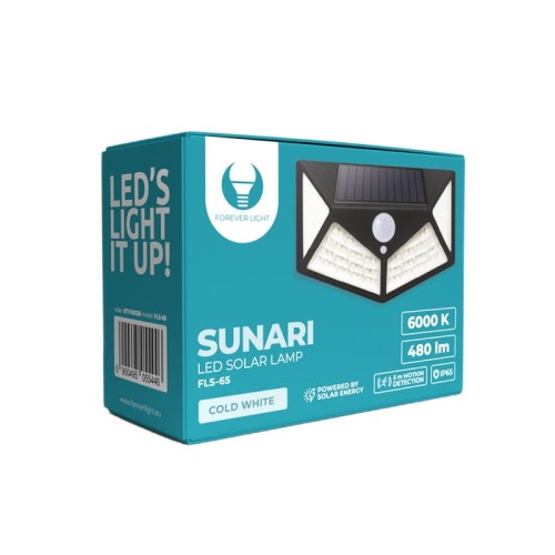 Lampa LED SOLARNA 6W SUNARI FLS-65 biała zimna z czujnikiem ruchu i zmierzchu opakowanie