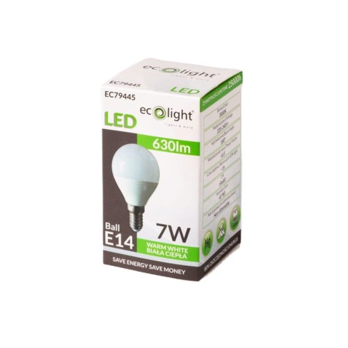 Żarówka LED E14 7W G45kulka biała ciepła opakowanie