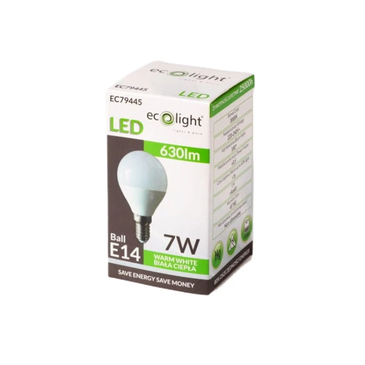 Żarówka LED E14 7W G45kulka biała ciepła opakowanie