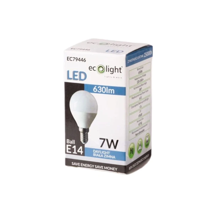 Żarówka LED E14 7W G45 kulka biała zimna opakowanie