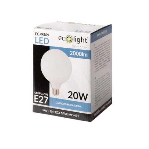 Żarówka LED E27 20W GLOBE G120 biała zimna opakowanie