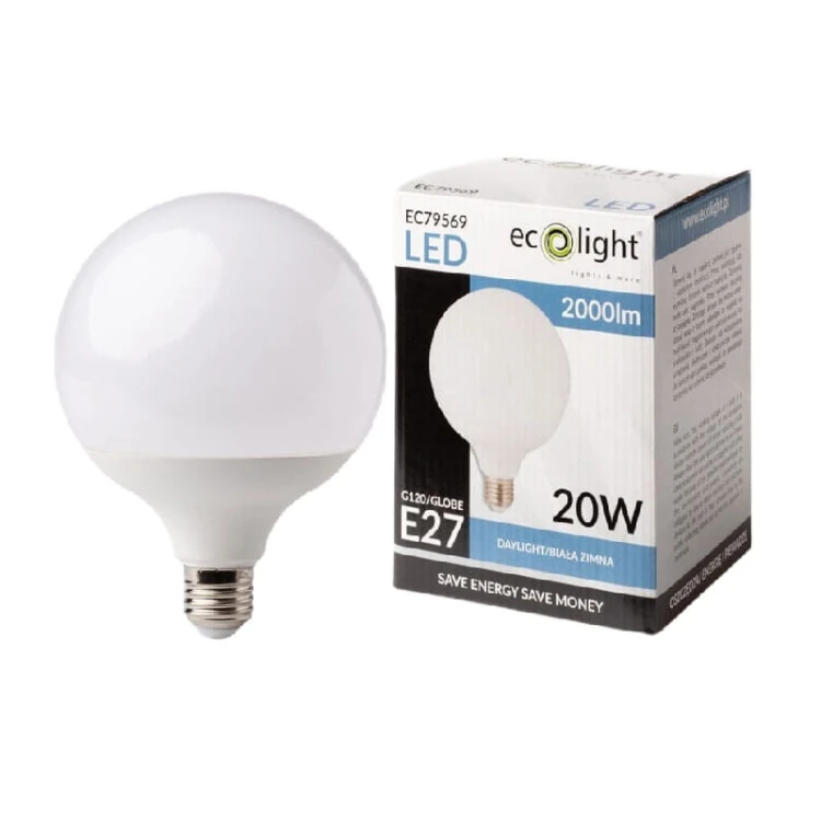 Żarówka LED E27 20W GLOBE G120 biała zimna