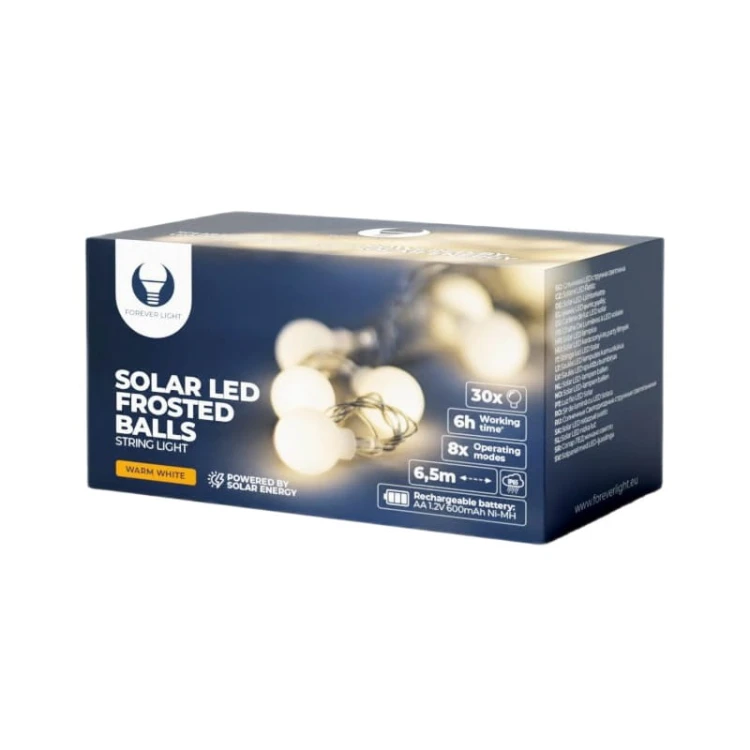Łańcuch świetlny, girlanda ogrodowa solarna 30 kulek LED białe ciepłe 6,5m