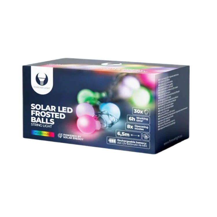 Łańcuch świetlny, girlanda ogrodowa solarna 30 kulek LED RGB 6,5m