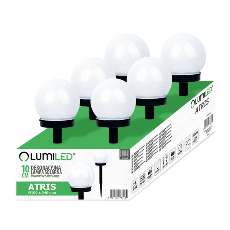 Lampa ogrodowa solarna 10cm ATRIS wbijana kula biała zimna_4