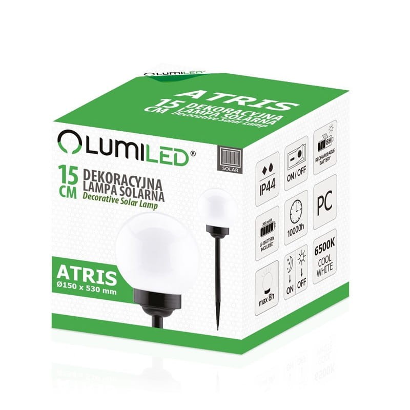 Lampa ogrodowa solarna 15cm ATRIS wbijana kula biała zimna_3