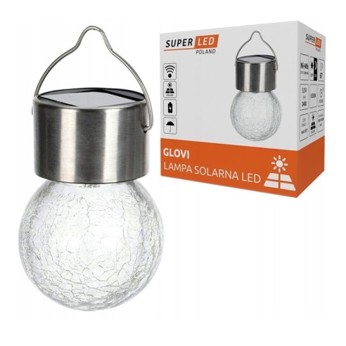Lampa ogrodowa solarna kula wisząca biała zimna