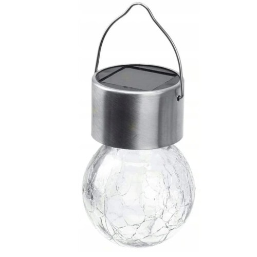 Lampa ogrodowa solarna kula wisząca biała zimna_2