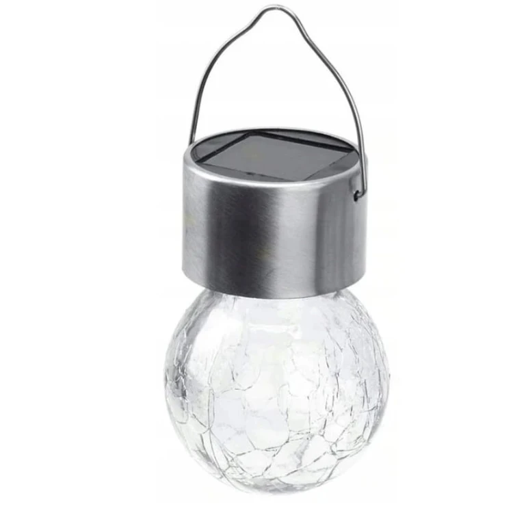 Lampa ogrodowa solarna kula wisząca biała zimna_2
