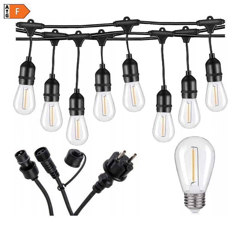 Girlanda ogrodowa 230V 15xE27 LED 15m 1W łańcuch biała ciepła IP65