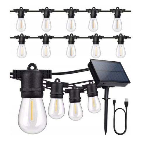 Girlanda ogrodowa solarna i USB C 10 x żarówka LED 10m biała ciepła IP65