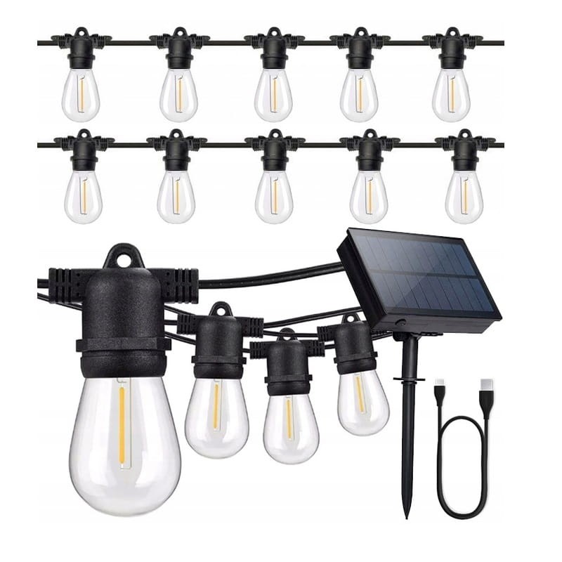 Girlanda ogrodowa solarna i USB C 10 x żarówka LED 10m biała ciepła IP65