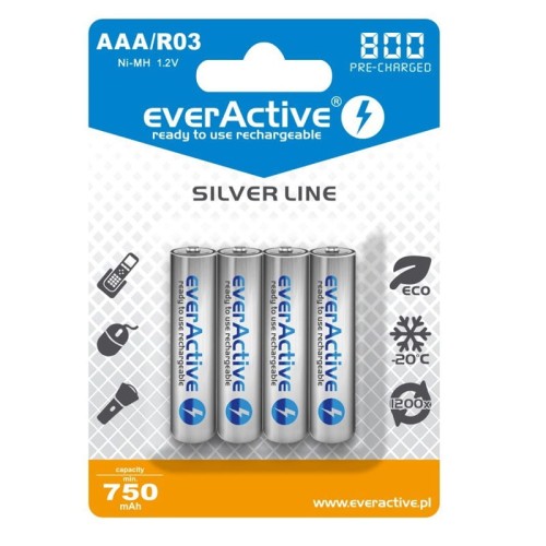 Akumulatory everActive Ni-MH R03 AAA 800 mAh Silver Line - 4szt.