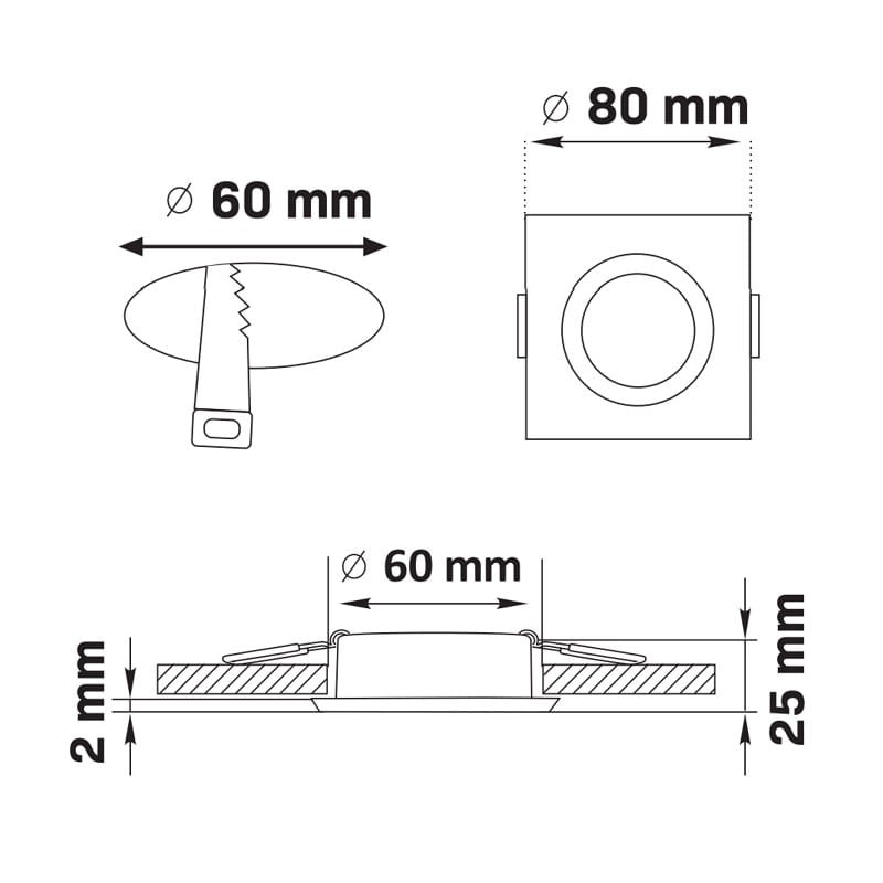 oprawa wpuszczana złoto - czarna schemat