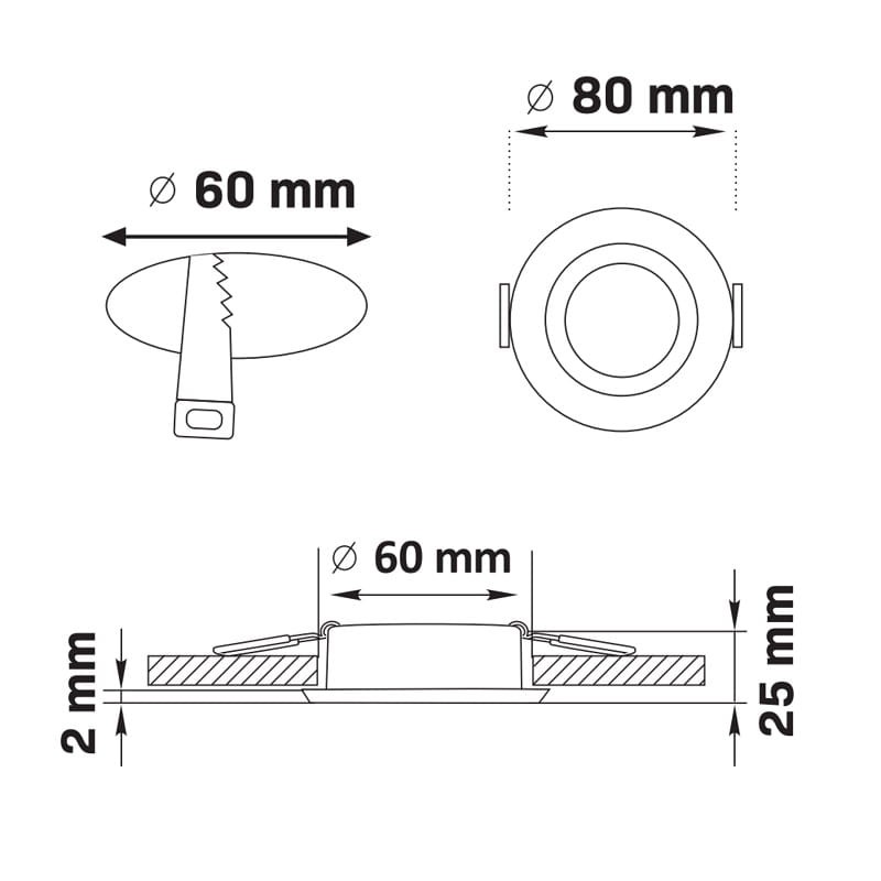oprawa złota okrągła sufitowa, schemat montażowy