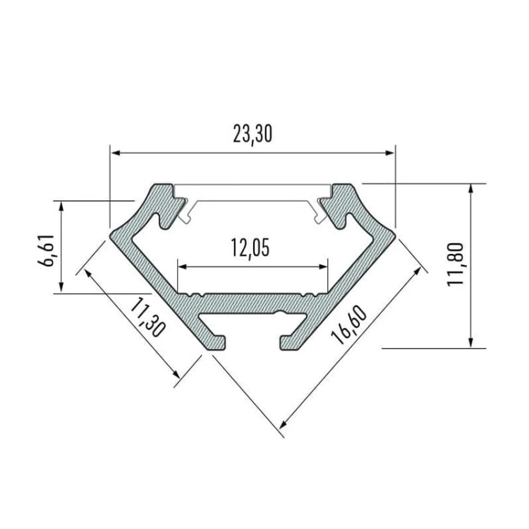 PROFIL typ C 2m INOX wymiary