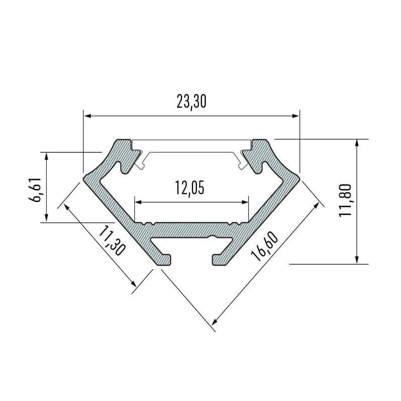 PROFIL typ C 2m INOX wymiary