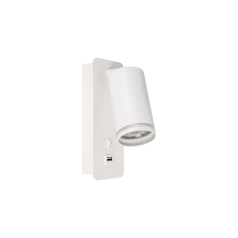 Kinkiet do czytania pojedynczy GU10 Ring 55mm biały z wyłącznikiem i gniazdem USB_1