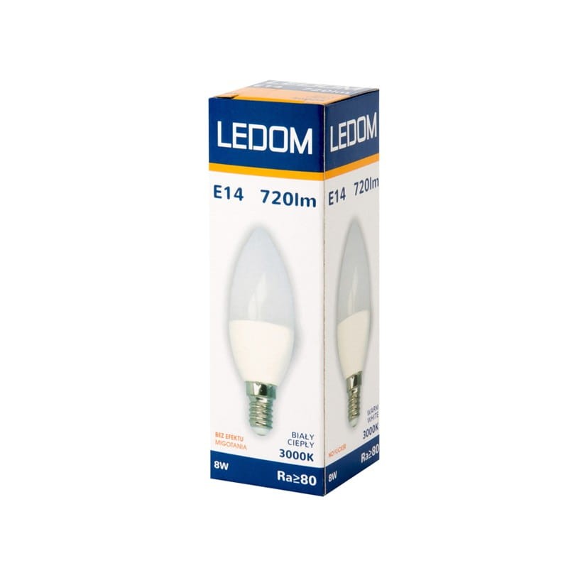 Żarówka LED LEDOM E14 8W biała ciepła świeczka pudełko