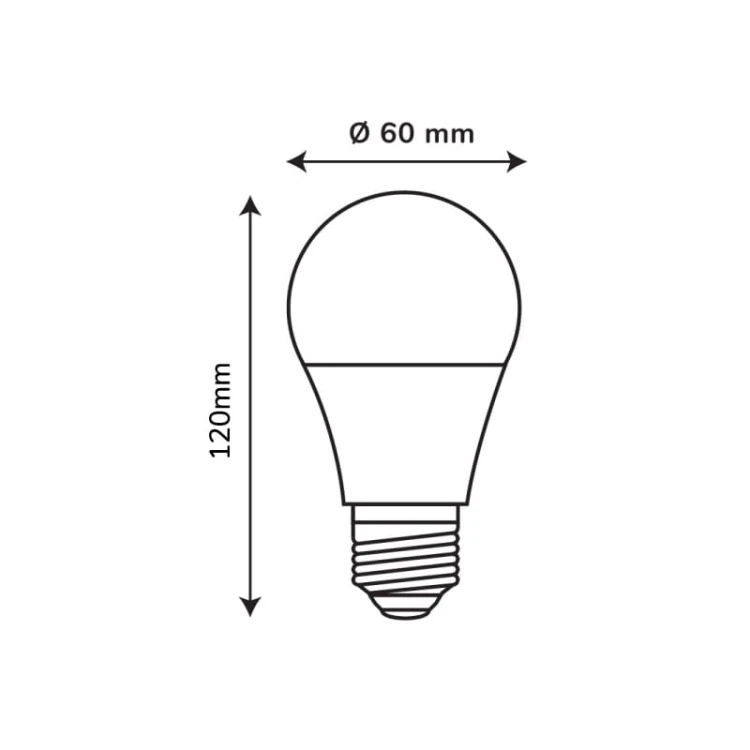 Żarówka LED LEDOM E27 A60 10W RGB WW CW sterowna aplikacją TUYA wymiary