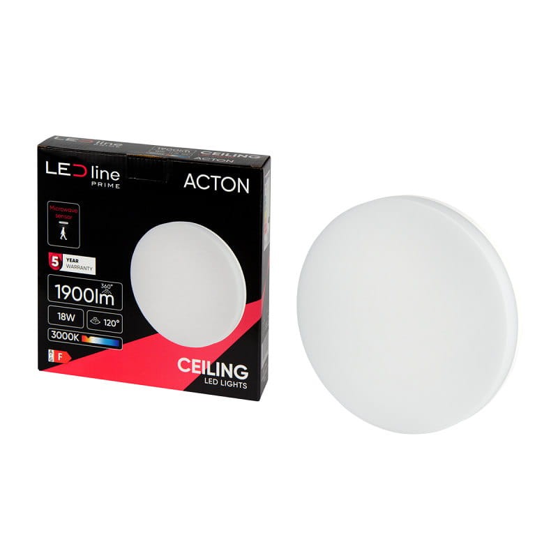 pudełko i lampa Plafon lampa LED 18W IP54 3000K z czujnikiem ruchu