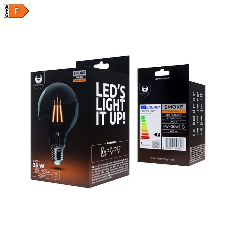 pudełko Żarówka LED E27 4W Filament G95 2000K dymiona