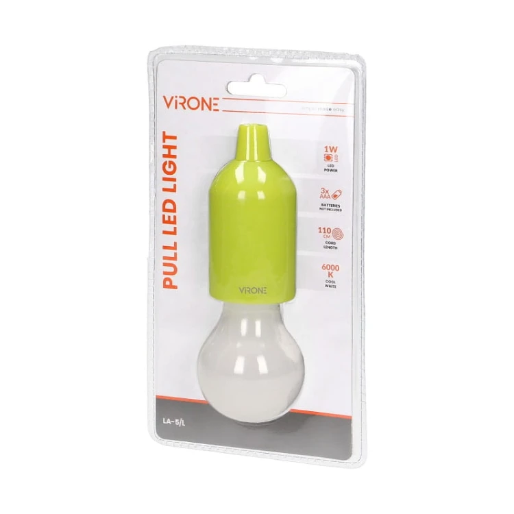 Lampka nocna przenośna wisząca na sznurku 3xAAA limonkowa  w opakowaniu