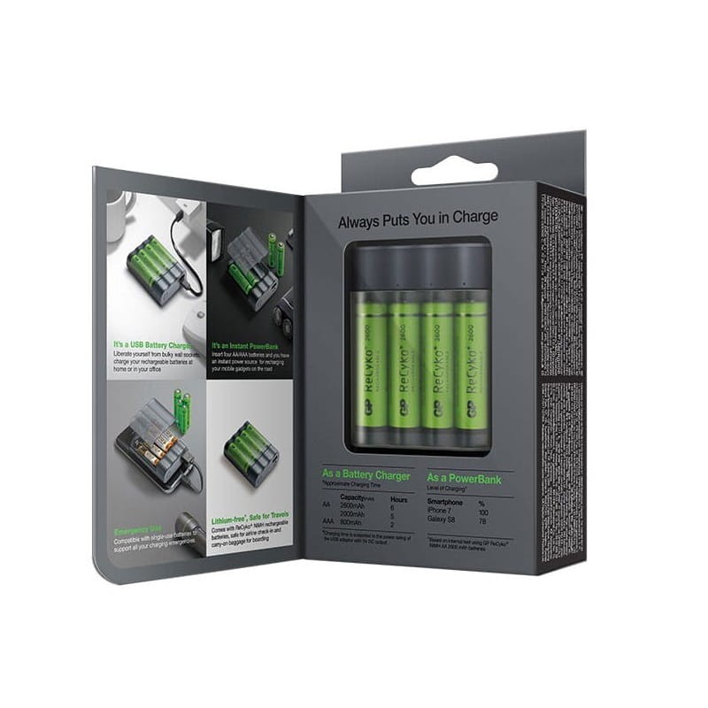 Ładowarka GP + Power Bank 2w1 akumulatorki 2600 mAh