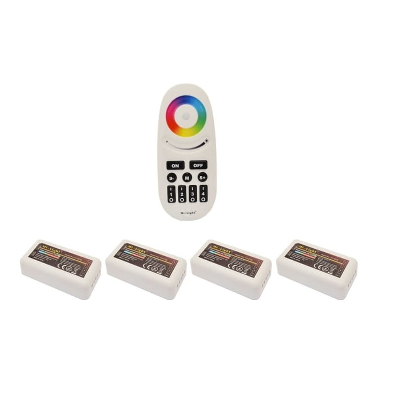 Komplet na 4 strefy - pilot z klawiszami klasycznymi 4 - strefowy LED RGB, RGBW + 2 x odbiornik LED RGBW