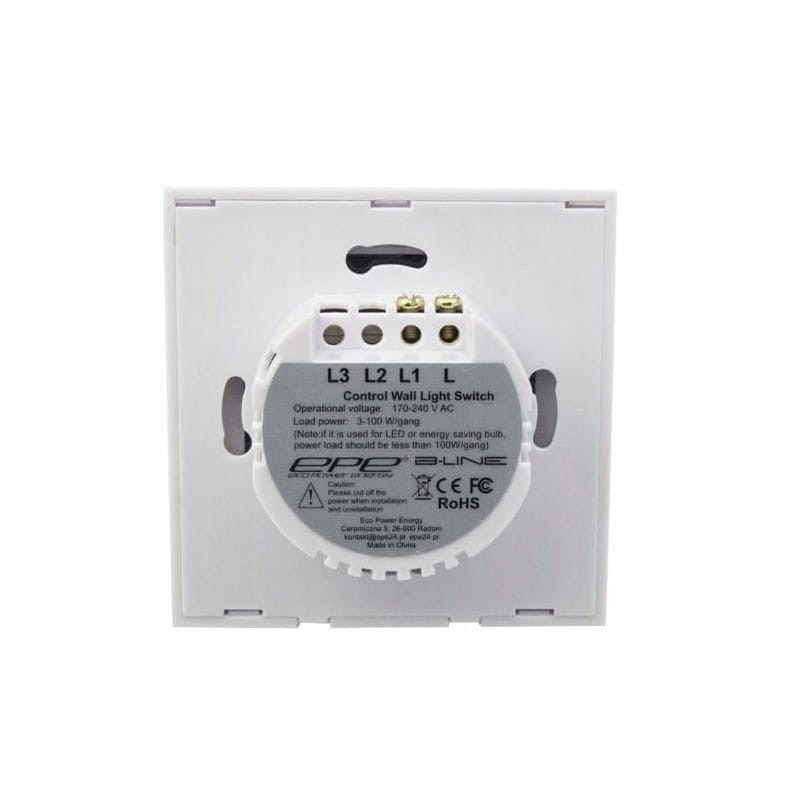 Włącznik dotykowy B-LINE szklany pojedynczy 1GW podłączenie
