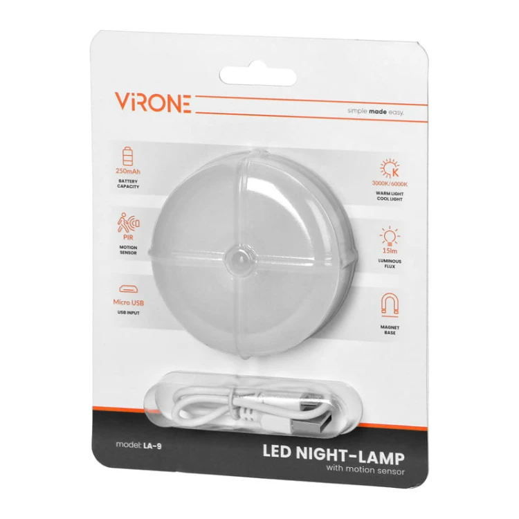 Lampka nocna LED z czujnikiem ruchu, samoprzylepna, ładowalna, 3000/6000K_2