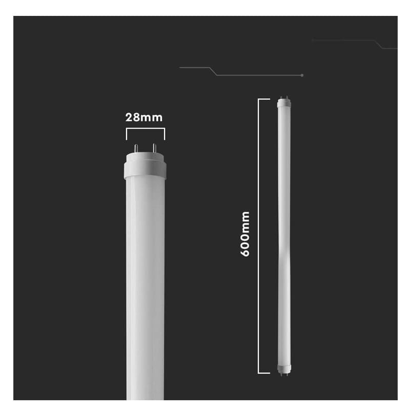 Świetlówka LED T8 9W 60 cm 3000K 850lm ze starterem AC-230V - 1-stronne zasilanie wymiary