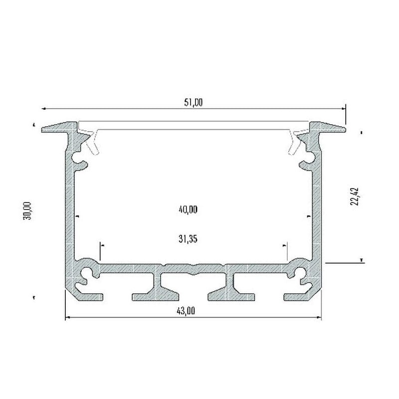 PROFIL wpuszczany szeroki biały INSO 2 metry wymiary