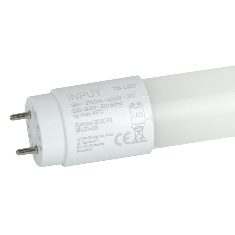 Świetlówka tuba LED T8 18W 120 cm biała zimna - 1-stronne zasilanie_1