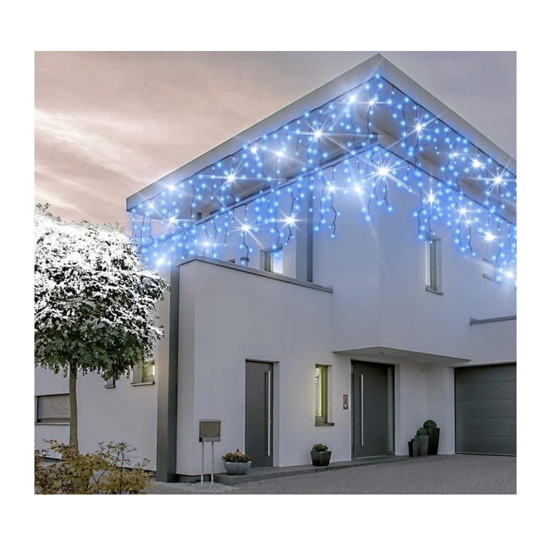 Lampki choinkowe LED 300 sople zewnętrzne białe zimne oświetlenie domu