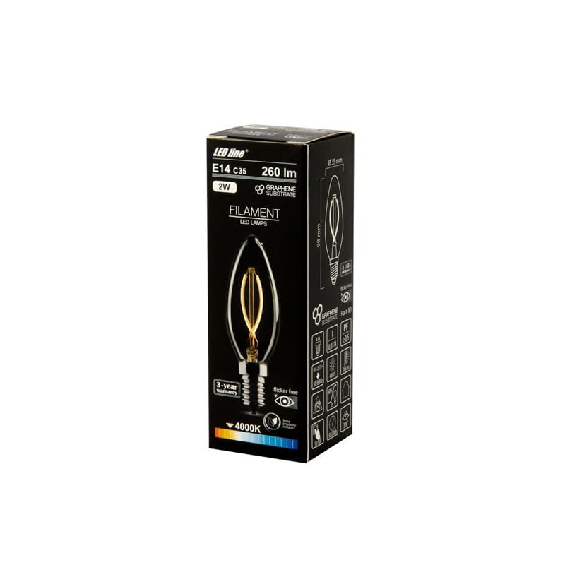 Żarówka LED LEDline E14 C35 Filament 2W opakowanie