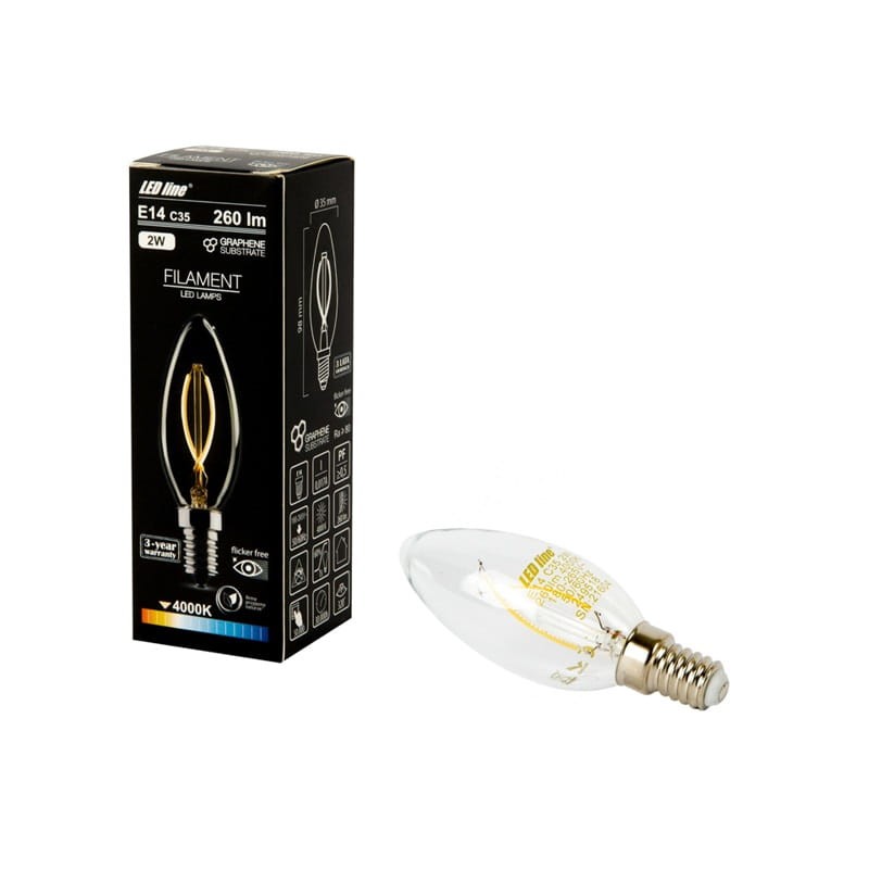 Żarówka LED LEDline E14 C35 Filament 2W z pudełkiem