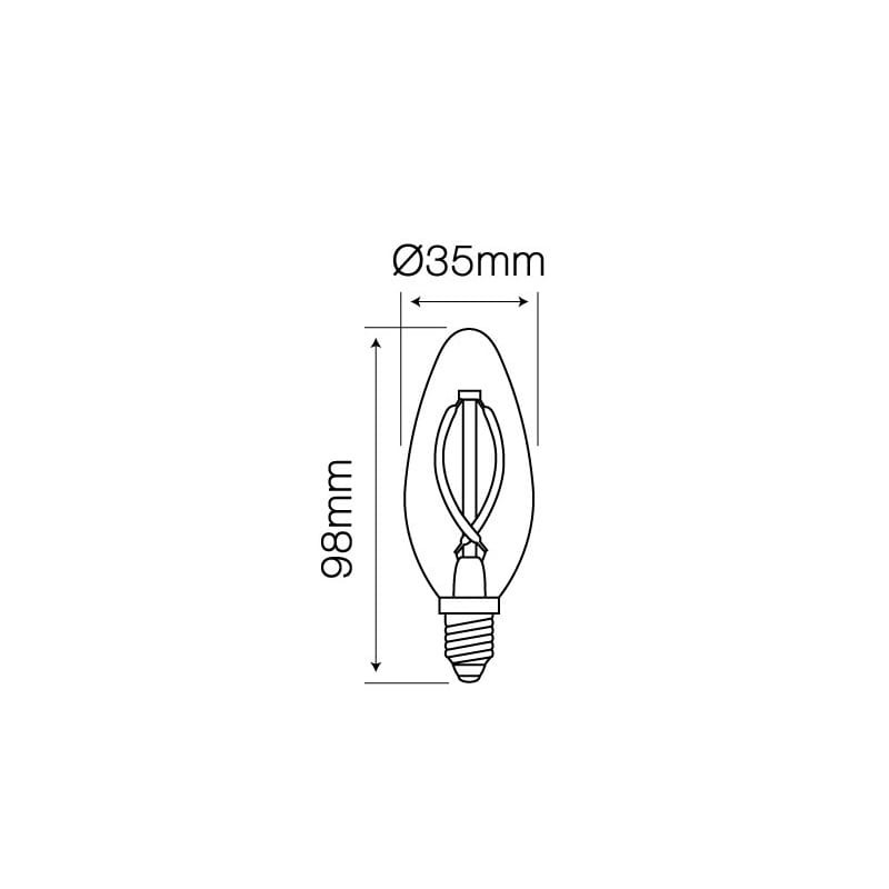 Żarówka LED LEDline E14 C35 Filament 2W wymiary