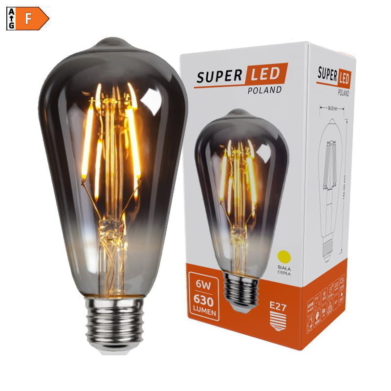 Żarówka LED E27 6W Filament ST64 Smoke kula biała ciepła