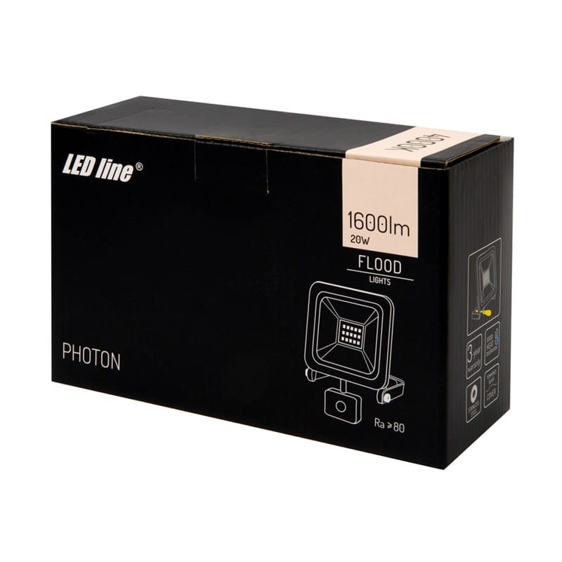 Naświetlacz LED LEDline PHOTON 20W - 4000K czarny z czujnikiem ruchu opakowanie