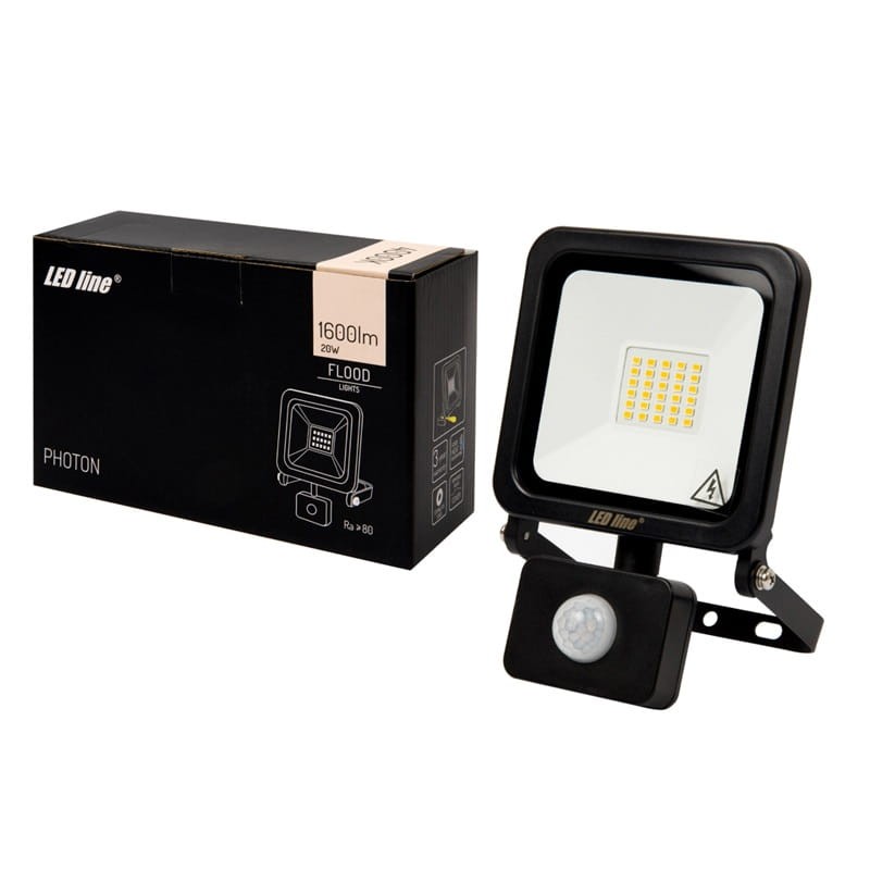 Naświetlacz LED LEDline PHOTON 20W - 4000K czarny z czujnikiem