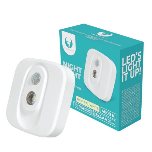 Lampka nocna LED z czujnikiem ruchu PIR i zmierzchu na baterie AAA biała neutralna