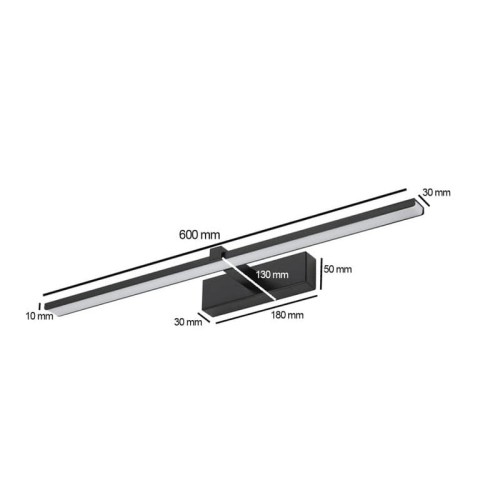 Kinkiet, lampa nad lustro VENUS 12W 60 cm czarna wymiary