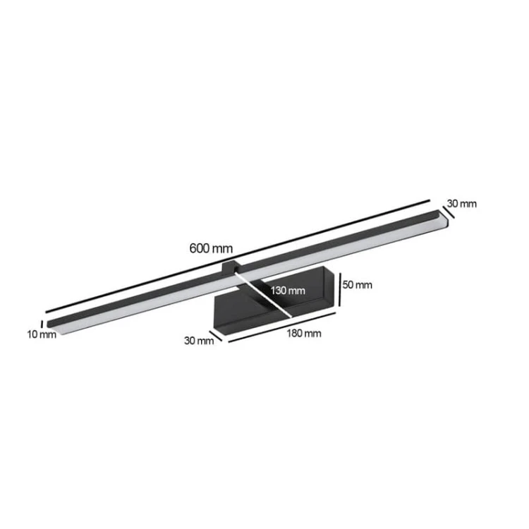 Kinkiet, lampa nad lustro VENUS 12W 60 cm czarna wymiary
