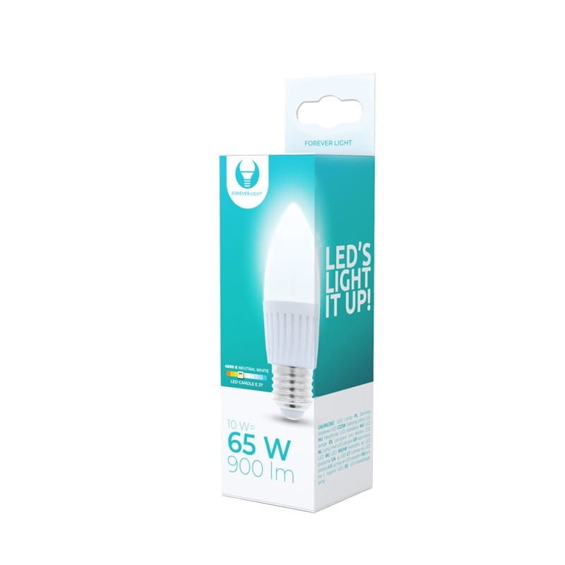 Żarówka LED E27 10W biała neutralna świeczka C37 opakowanie