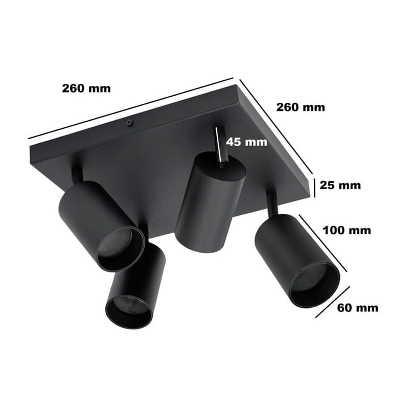 Kinkiet poczwórny QUALIS IV czarny wymiary